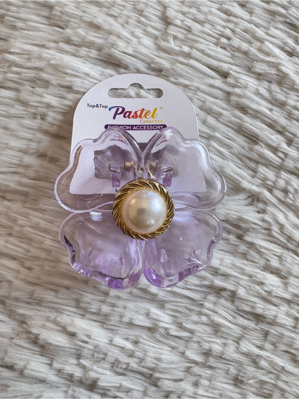 Pastels Clothing Purple Flower Hair Clip with Faux Pearl Accent